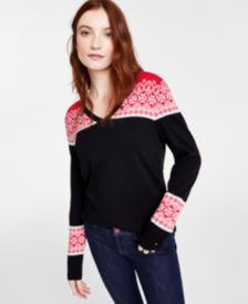 Cotton V-Neck Fair Isle Sweater