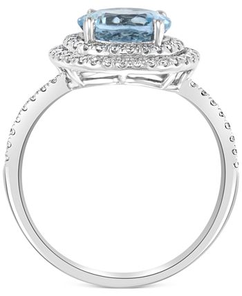 EFFY Collection - Aquamarine (1-5/8 ct. t.w.) & Diamond (1/4 ct. t.w.) Halo Ring in 14k White Gold