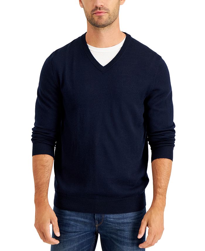 Club Room Men's Solid V-Neck Merino Wool Blend Sweater, Created for ...