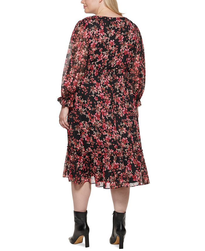 Jessica Howard Plus Size Floral-Print Tiered-Hem Dress - Macy's