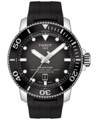 Tissot Men's Swiss Automatic Seastar Black Rubber Strap Watch 46mm