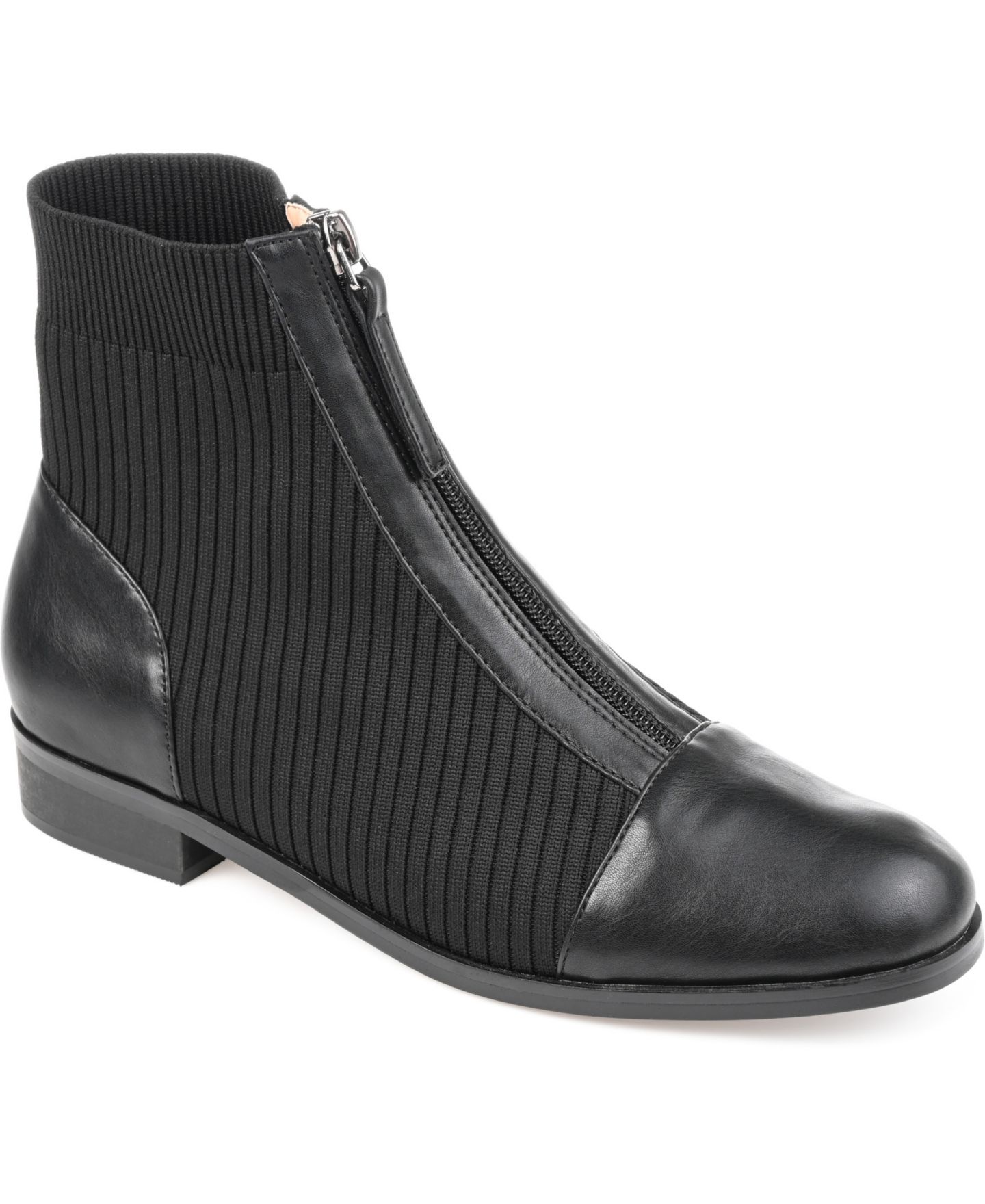 Женские ботинки Journee Collection Bexlie Front Zip Knit Ankle Booties, цвет: Чёрный — фото 1