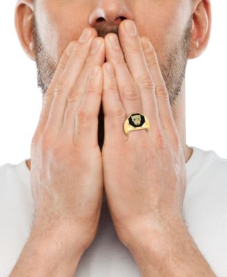 EFFY&reg; Men's Onyx, Diamond (1/4 ct. t.w.) & Tsavorite Accent Panther Ring in  14k Gold