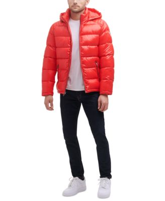 guess red bubble coat