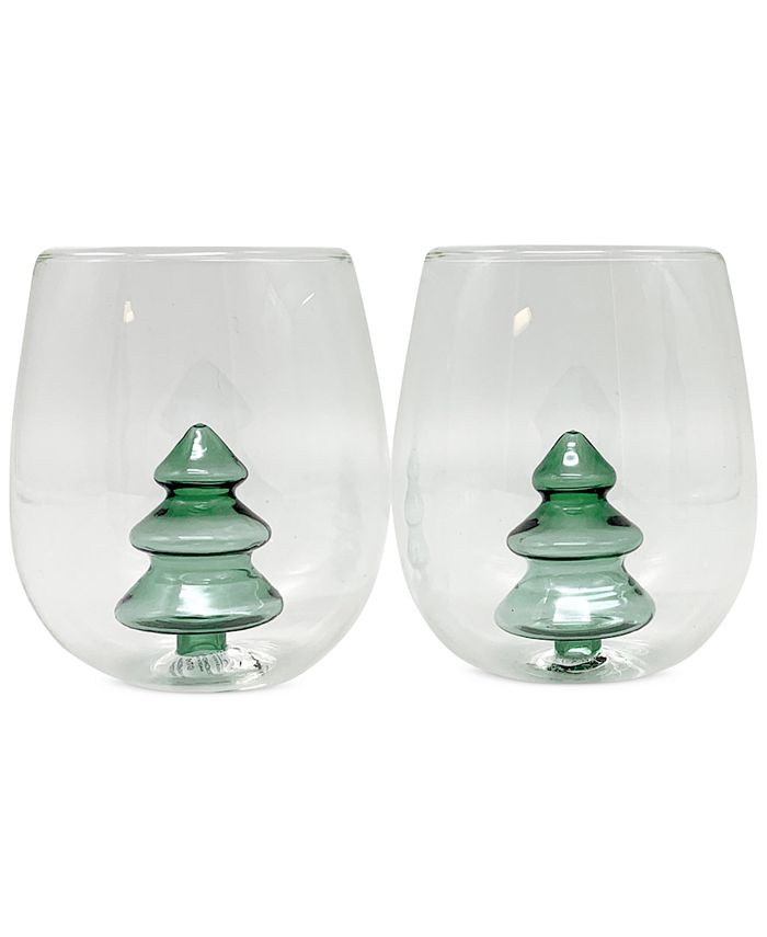 White Wine Glasses Pair (Cool Mix), Rosetree Blown Glass Studio