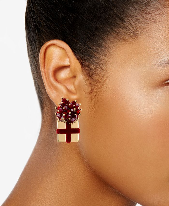 INC International Concepts - Gold-Tone Red Embellished Gift Drop Earrings