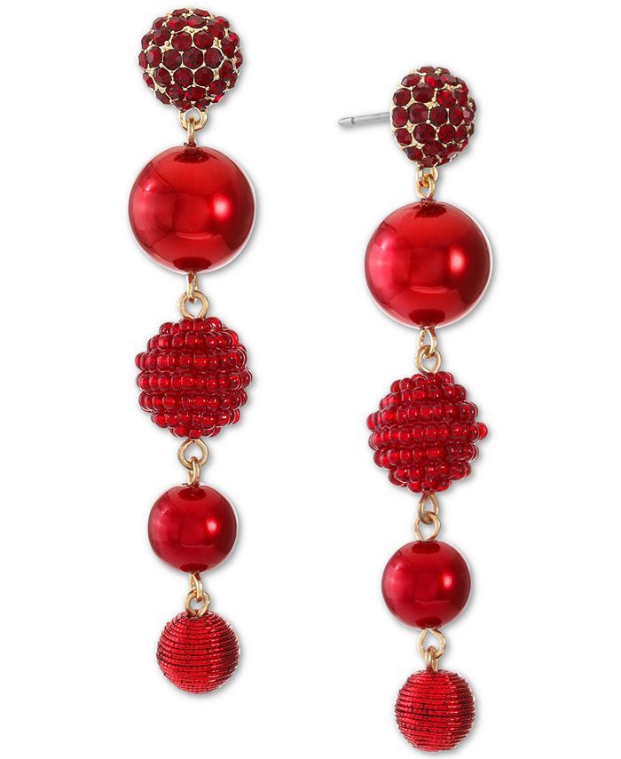 INC International Concepts GoldTone Red Embellished Ball Linear Drop