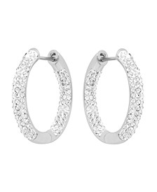 High Polished Inside Outside Hinged Crystal Pave Hoop Earring, Gold Plate and Silver Plate