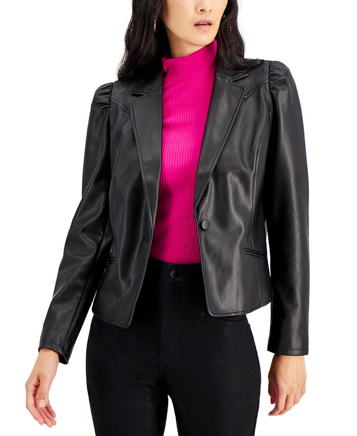 INC International Concepts Puff-Sleeve Faux Leather Jacket, Created for ...
