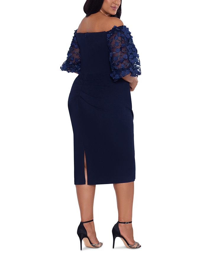 Xscape Plus Size Off The Shoulder Dress With Floral Sleeves Macys 