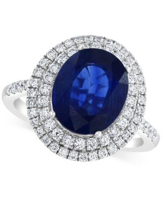 EFFY&reg; Sapphire (4-1/4 ct. t.w.) & Diamond (5/8 ct. t.w.) Double Halo Ring in 14k White Gold
