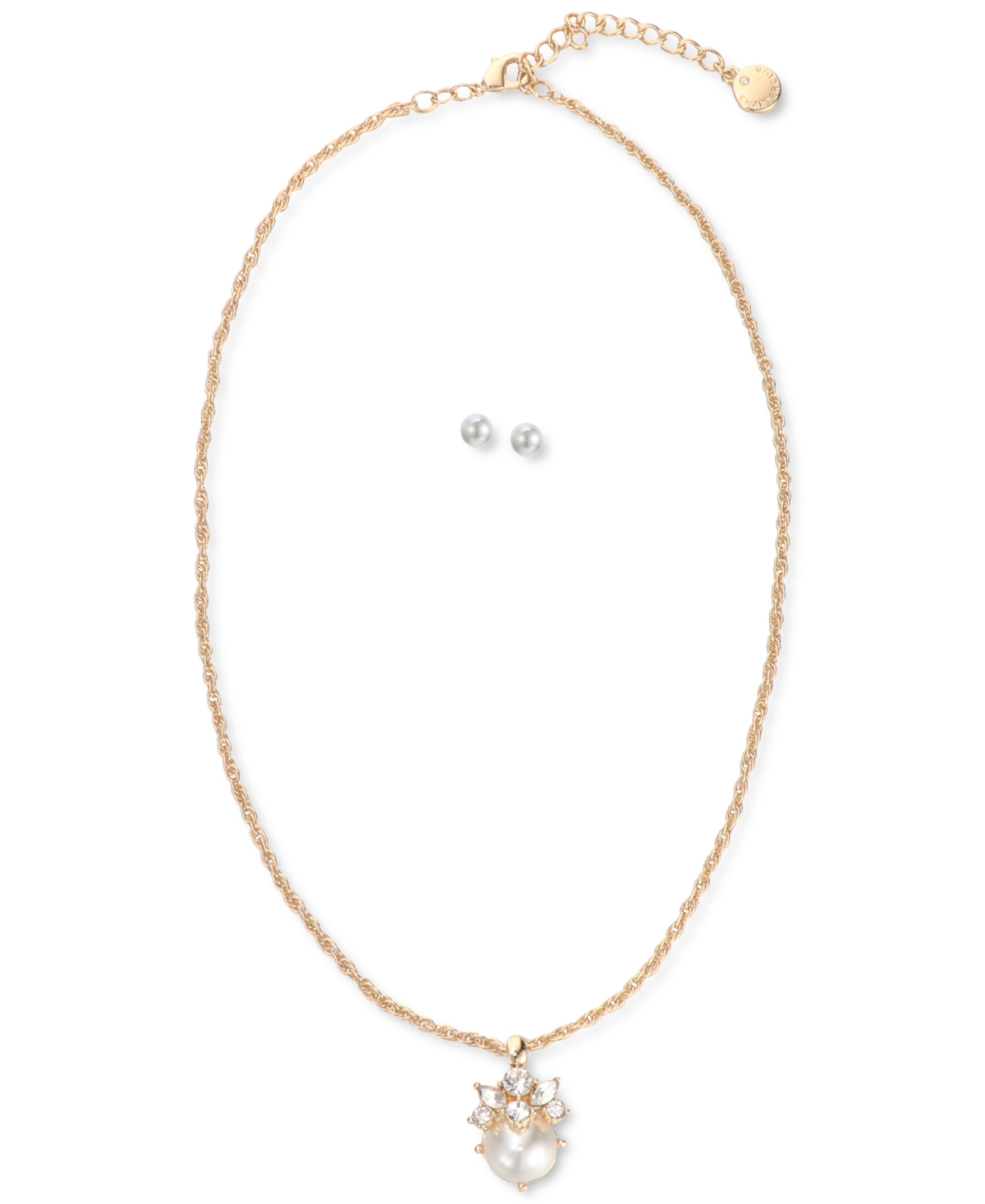 Charter Club Gold-Tone Crystal Crown Imitation Pearl Pendant Necklace & Stud Earrings Set, Created for Macy's