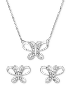 2-Pc. Set Diamond Butterfly Pendant Necklace & Matching Stud Earrings (1/6 ct. t.w.) in Sterling Silver