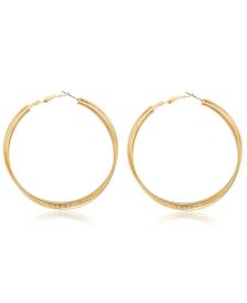 Gold-tone flat edge textured and smooth intertwined clutchless hoop 