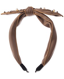 Gold-Tone & Imitation Pearl Studded Leather Bow Headband, Created for Macy's