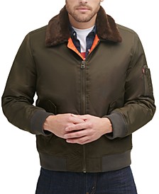 Men's Flight Bomber Jacket with a Faux Fur Removable Collar