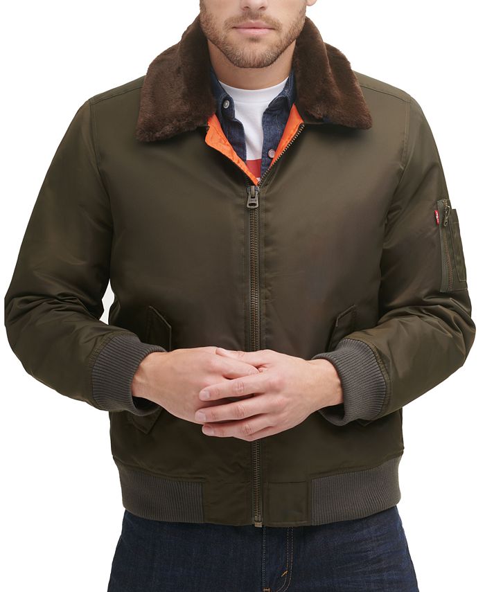 Levi's Men's Flight Bomber Jacket with a Faux Fur Removable Collar &  Reviews - Coats & Jackets - Men - Macy's