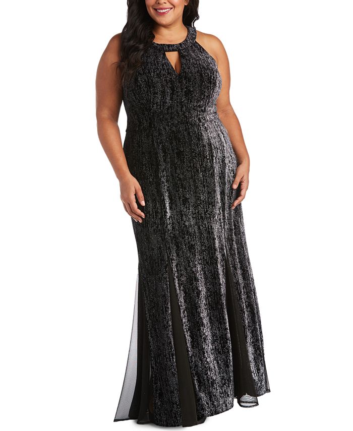 Nightway Plus Size Glitter Velvet Halter Gown & Reviews - Dresses ...