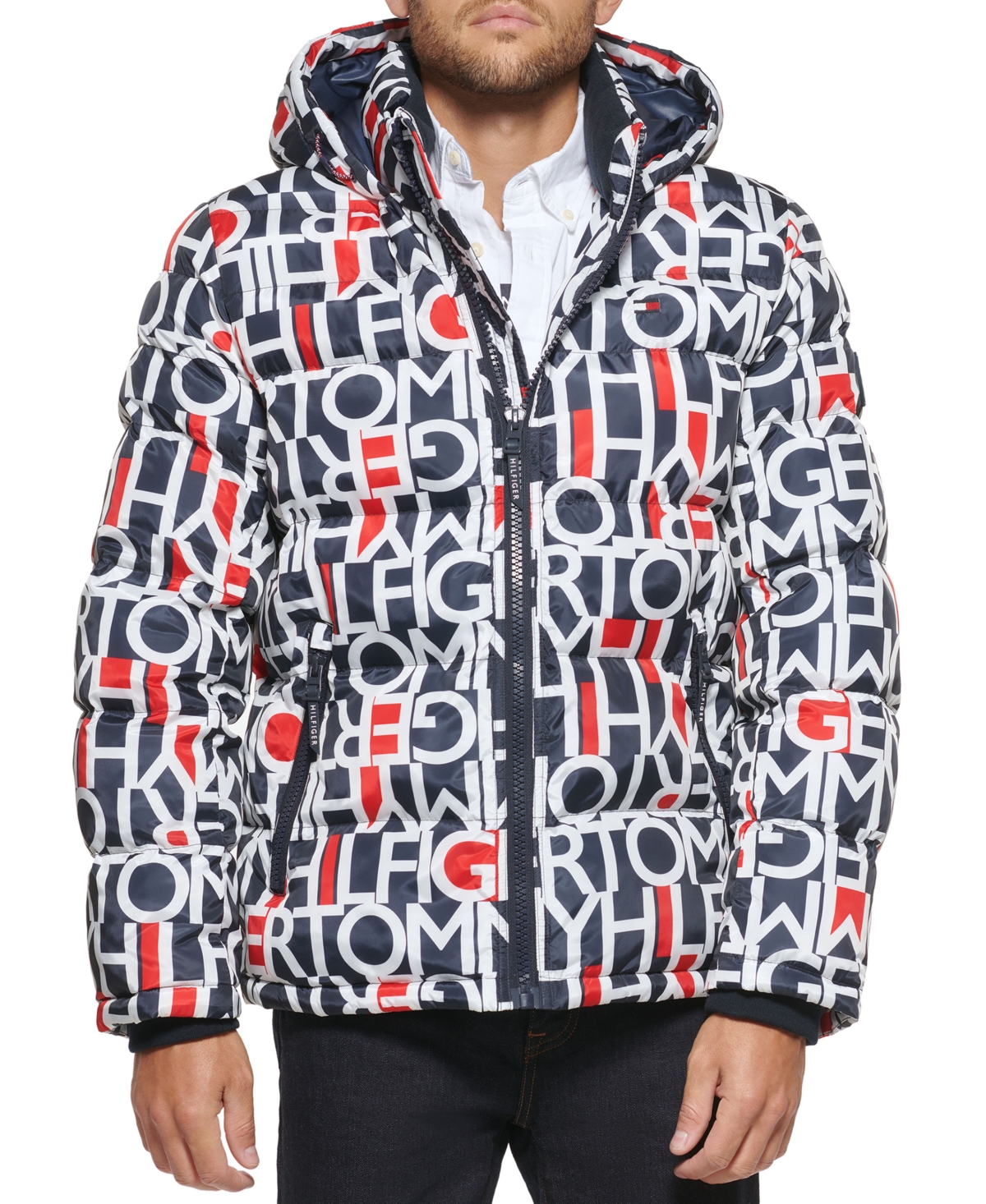 Tommy Hilfiger Men's Quilted Color Blocked Hooded Puffer Jacket