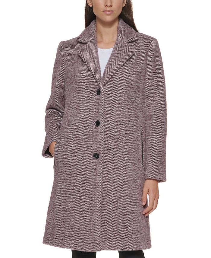 DKNY Women's Petite Herringbone Soft-Touch Walker Coat, Created for ...