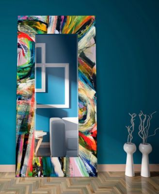 "Rock Star I" Rectangular Beveled Mirror on Free Floating Printed Tempered Art Glass.