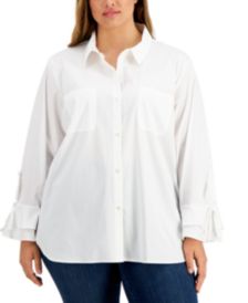 Plus Size Button-Front Tie-Sleeve Blouse