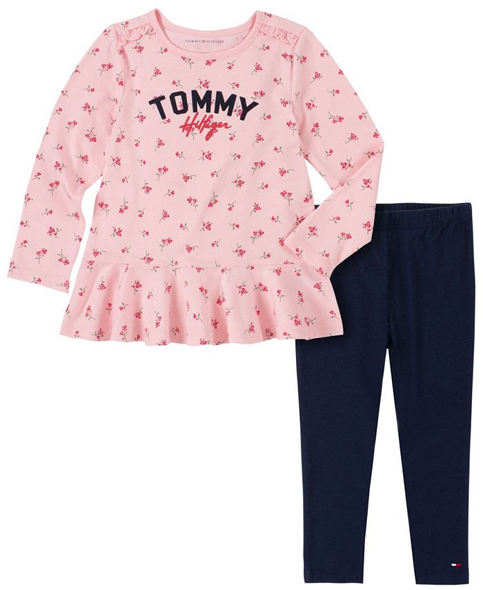 Tommy Hilfiger Toddler Girls Floral Flounce Hem Top and Leggings Set, 2 ...