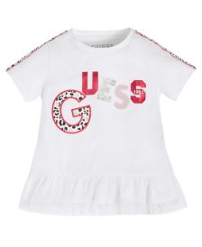 Toddler Girls Organic Cotton Jersey Applique Logo T-shirt with Layered Mesh Peplum