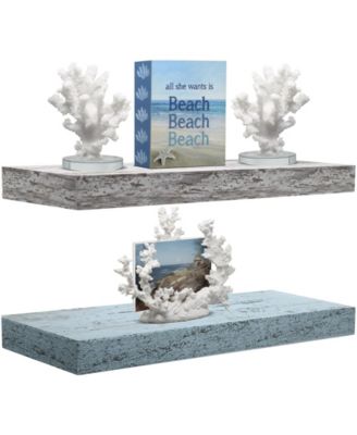 2 Pack 16 Inch Rectangle Wall Mounted Floating Shelves - for Home Decor to Display Trophies, Books, Frames, and more