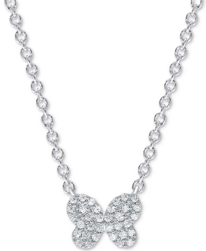 Macy's Diamond Pavé Butterfly Pendant Necklace (1/5 ct. t.w.) in 10k