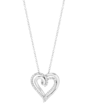Macy's - Diamond Double Heart 18" Pendant Necklace (1/4 ct. t.w.) in Sterling Silver