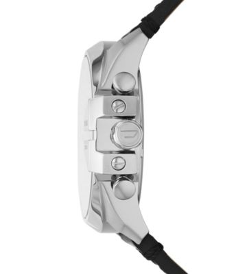 Men's Mega Chief Chronograph Black Leather Watch And Necklace Set 51mm