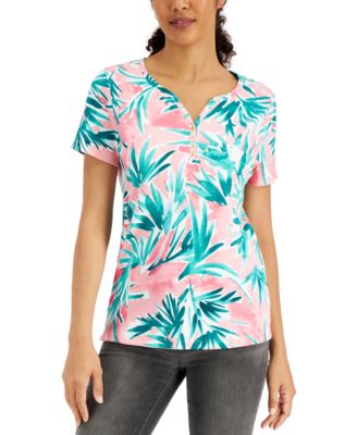 Karen Scott - Printed Split-Neck Top, Created for Macy's
