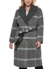 Plus Size Knit-Collar Belted Wrap Coat