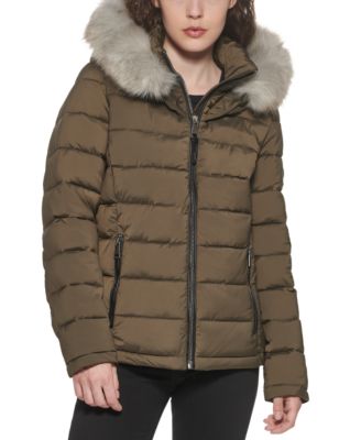 dkny faux fur short puffer jacket