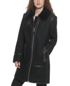 Petite Faux-Fur-Trim Moto Walker Coat