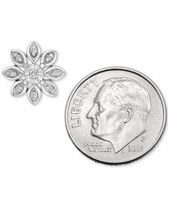Macy's - Diamond Flower Cluster Earrings (1/10 ct. t.w.) in Sterling Silver