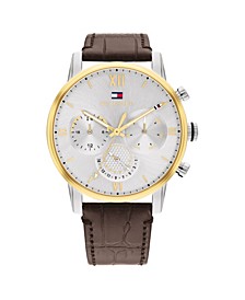 Men's Brown Leather Strap Watch, 44mm