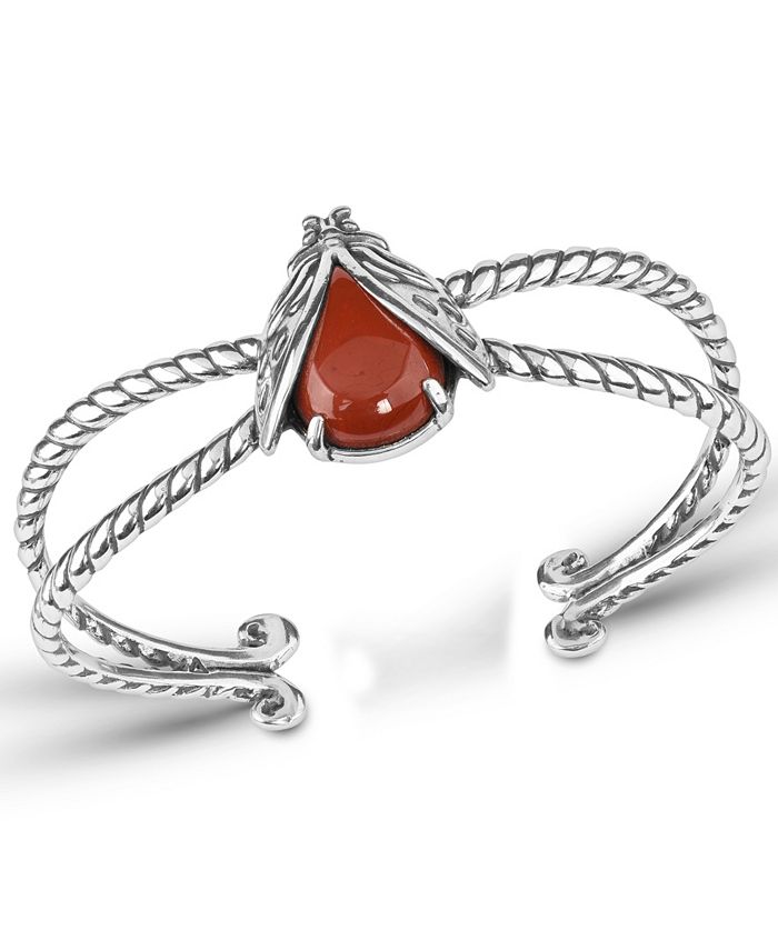 American West Jasper Gemstone Ladybug Bracelet Sterling Silver