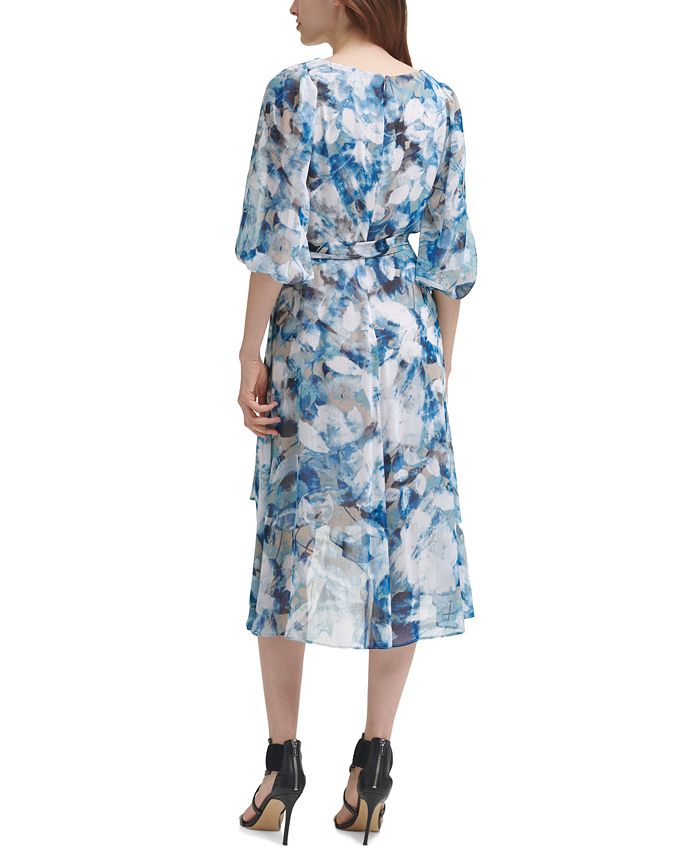 DKNY Printed Chiffon Faux-Wrap Midi Dress - Macy's