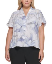 Plus Size Floral-Print Tulip-Sleeve Blouse