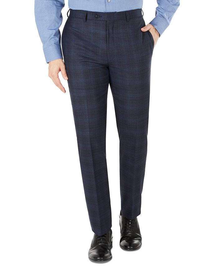 Calvin Klein Men's Infinite Stretch Navy Windowpane Wool Suit Separate Pants  & Reviews - Pants - Men - Macy's