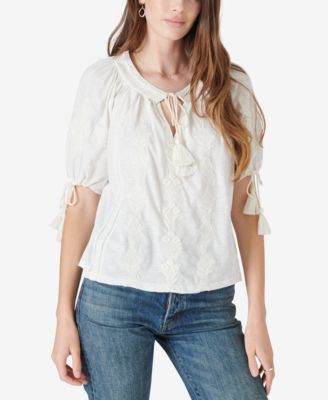 Lucky Brand - Embroidered Short-Sleeve Blouse