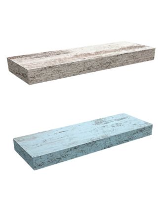 2 Pack 16 Inch Rectangle Wall Mounted Floating Shelves - for Home Decor to Display Trophies, Books, Frames, and more