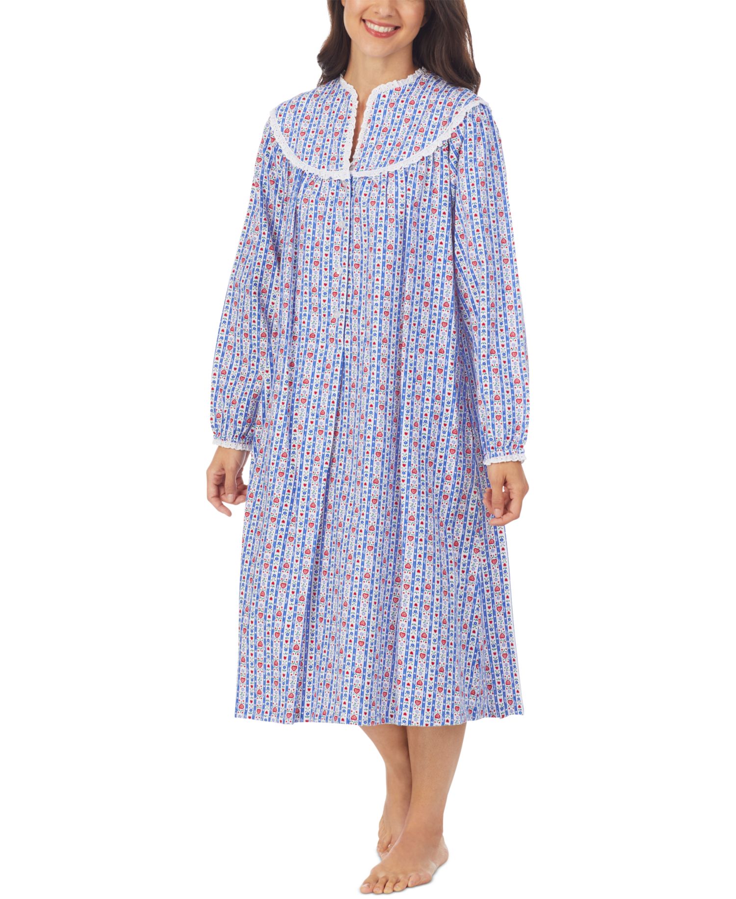 Cotton Lace-Trim Flannel Nightgown