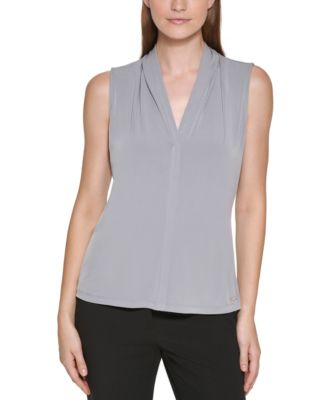 Calvin Klein - Gathered V-Neck Sleeveless Top