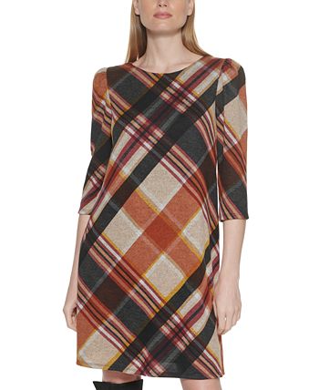 Jessica Howard Women's Cowl Neck Plaid Shift Dress Green Size 6P