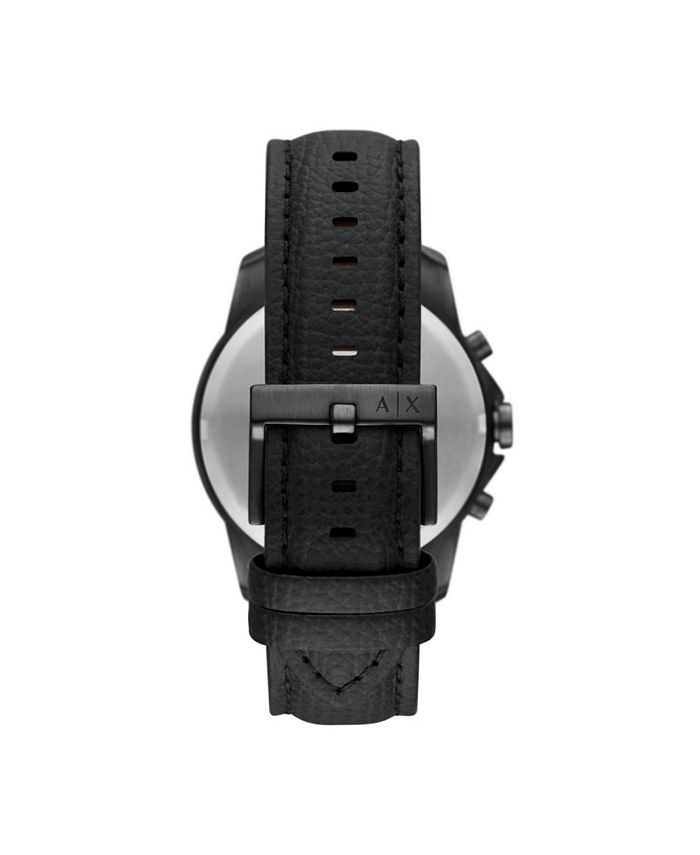 AX Armani Exchange Men's Chronograph Black Leather Strap Watch 44mm