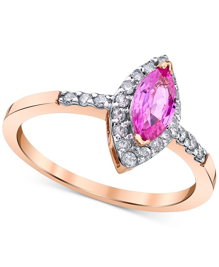 Macy's - Pink Sapphire (7/8 ct. t.w.) & Diamond (1/5 ct. t.w.) Ring in 14k Gold