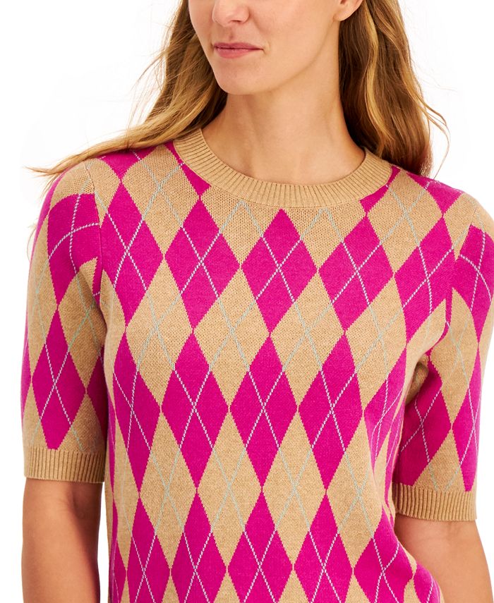 Charter Club Short-Sleeve Argyle Sweater, Created for Macy's - Macy's